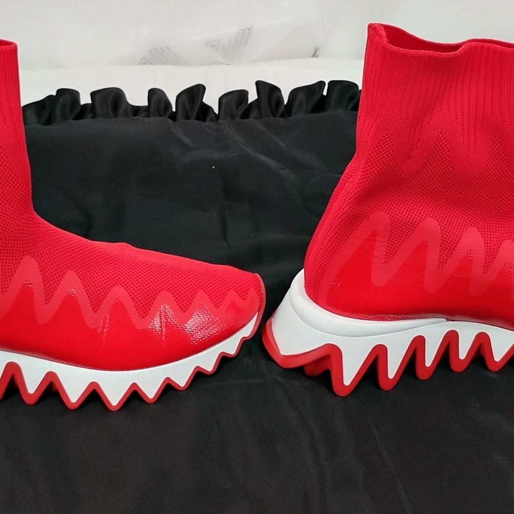 CHRISTIAN LOUBOUTIN Red SHARKY SOCK Flat Sneaker SZ 7.5 - Picture 12 of 13